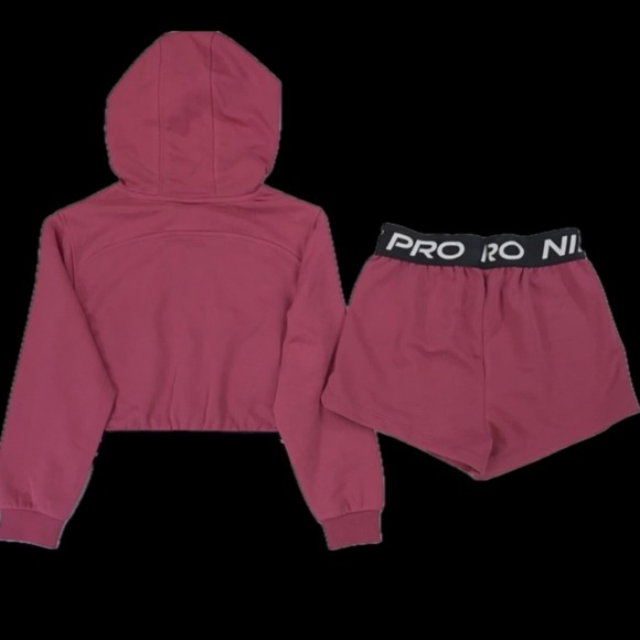 Nike Pro Dri-FIT Crop Hoodie & Shorts Set Girls XS Athletic Activewear - Picture 4 of 8